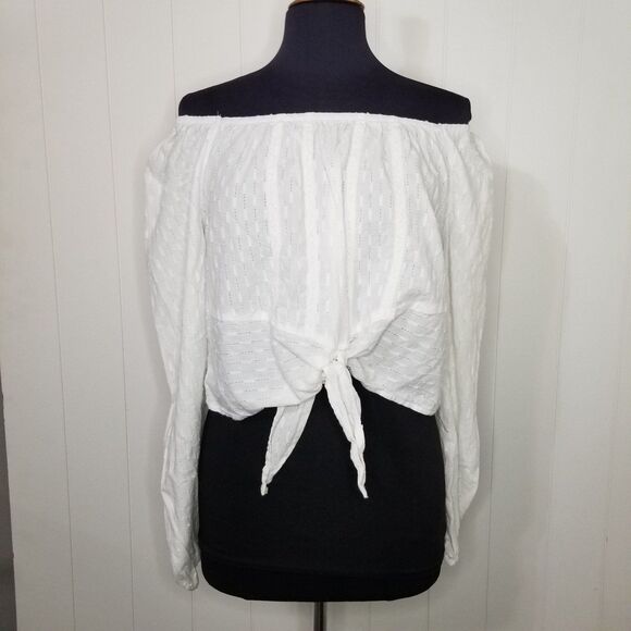 No Comment Top Women's XL White Front Tie Boho Off Shoulder - Picture 1 of 9